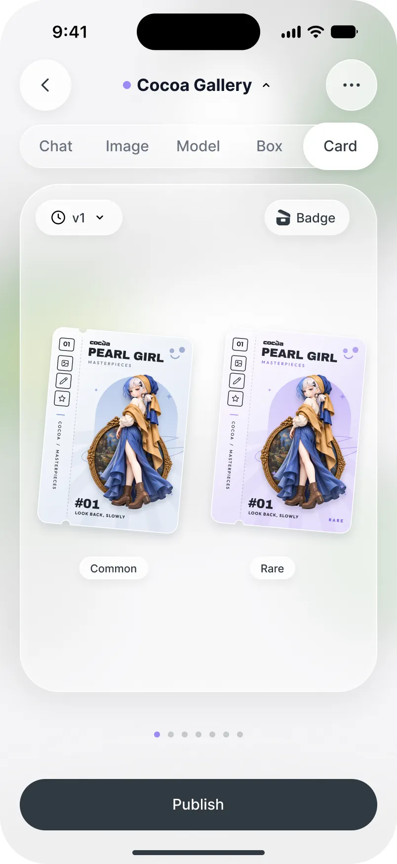 The Card tab: Pearl Girl in Common and Rare