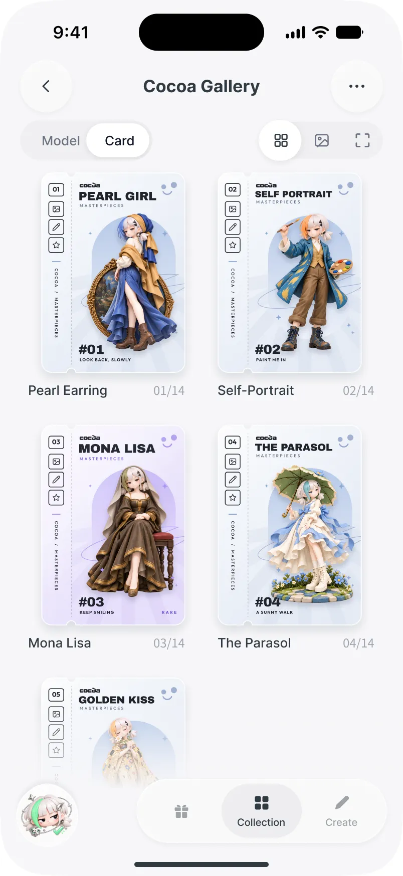 The collection as cards only
