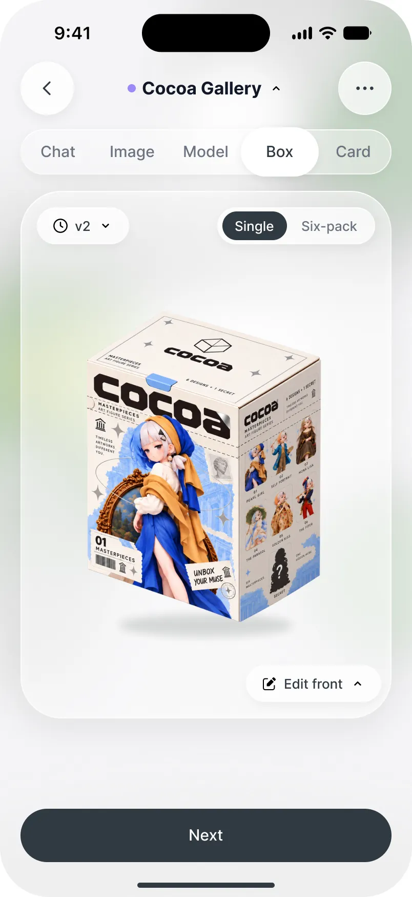 The Box tab: a single Masterpieces box