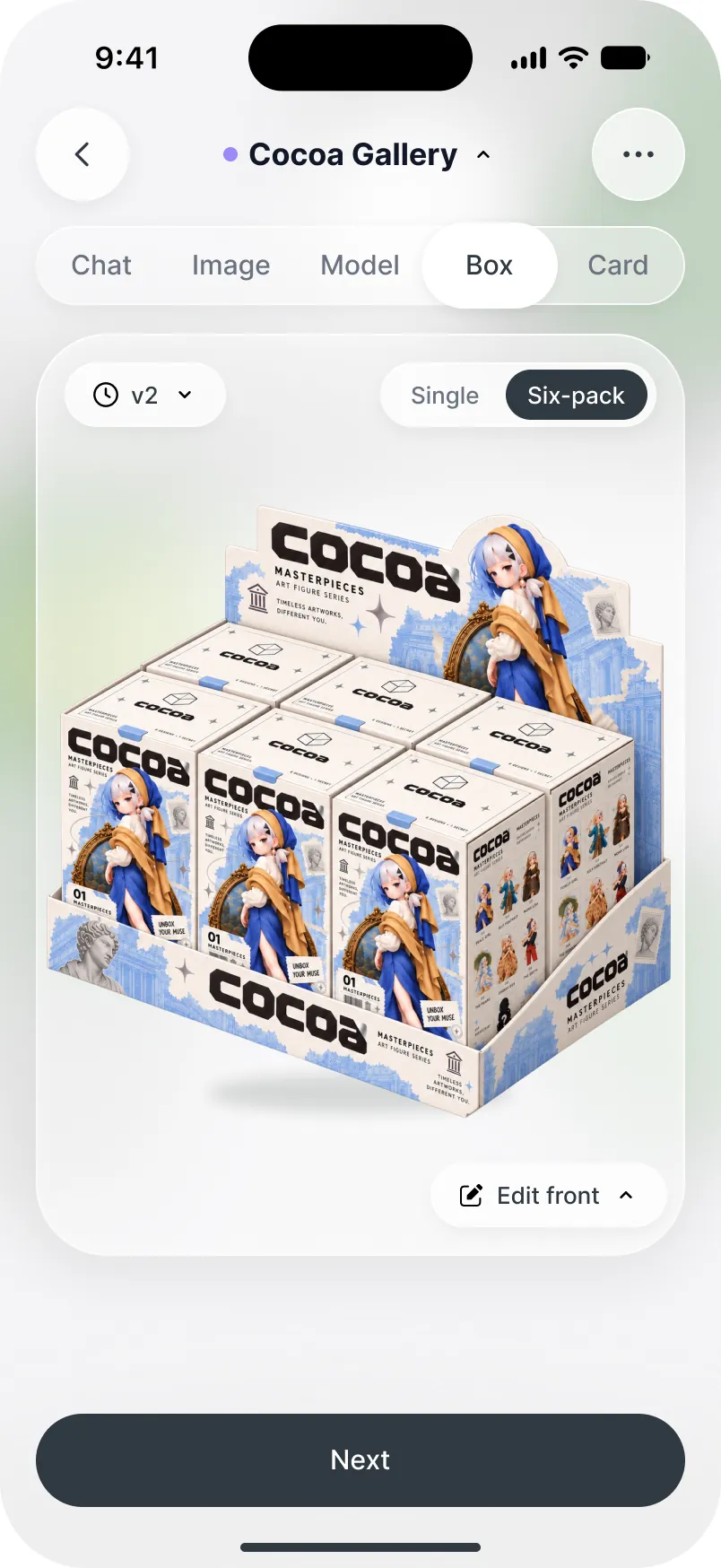 The Box tab: the six-pack display