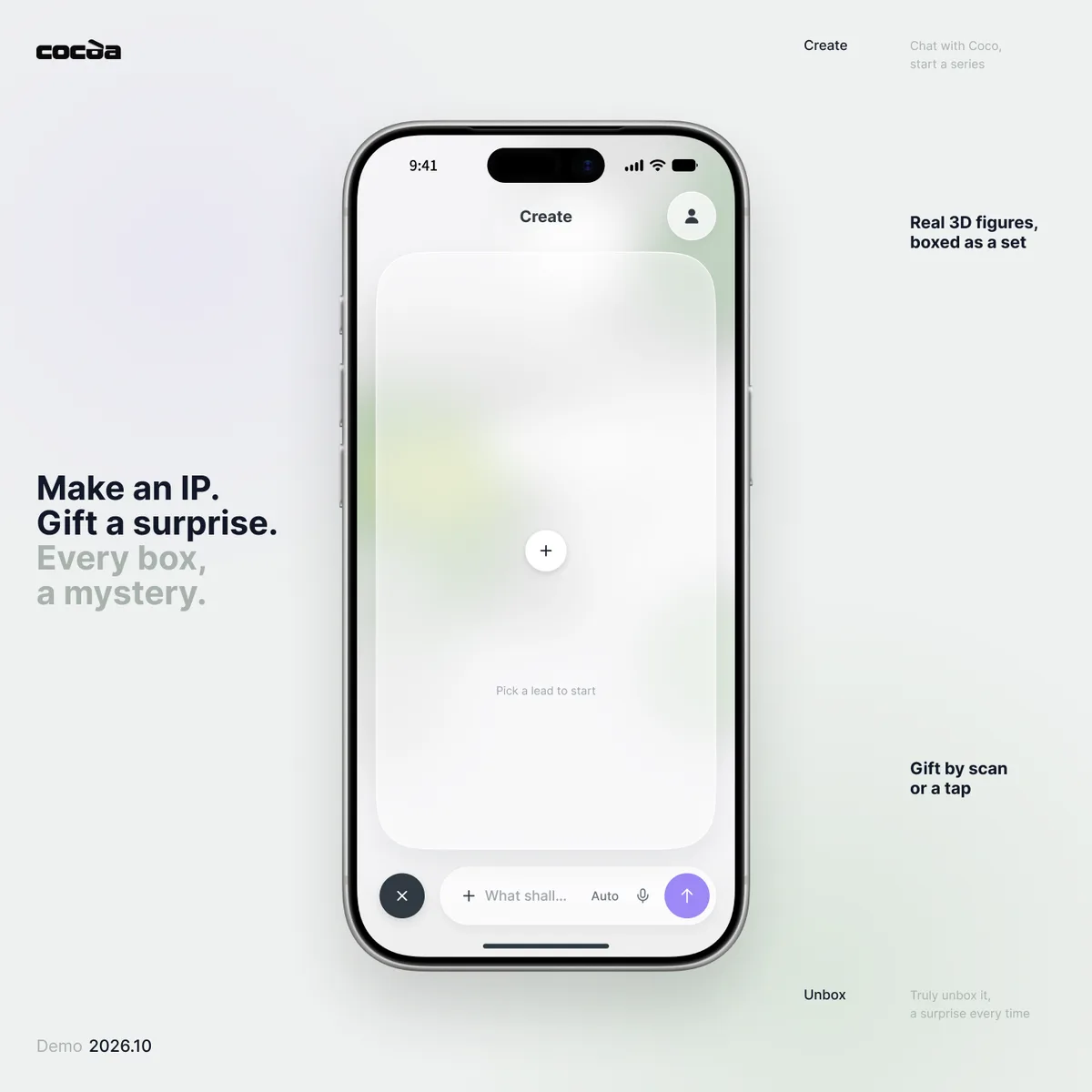 Make an IP. Gift a surprise. The create screen in a phone