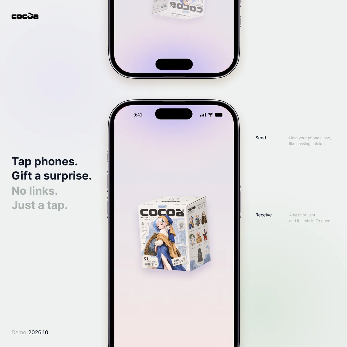 Tap phones, gift a surprise: a box passing from one phone to another